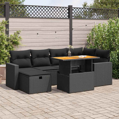 Set Divani da Giardino con Cuscini 8 pz Nero Polyrattan Acacia