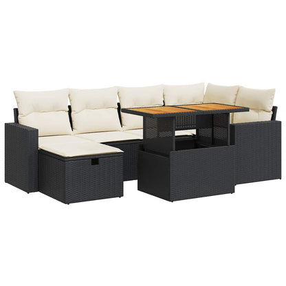 Set Divani da Giardino con Cuscini 8 pz Nero Polyrattan Acacia