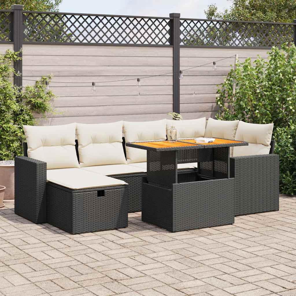 Set Divani da Giardino con Cuscini 8 pz Nero Polyrattan Acacia