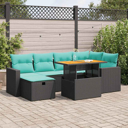Set Divani Giardino 7 pz con Cuscini Marrone Polyrattan Acacia