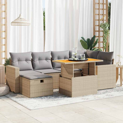 Set Divano da Giardino 8 pz con Cuscini Beige Polyrattan Acacia