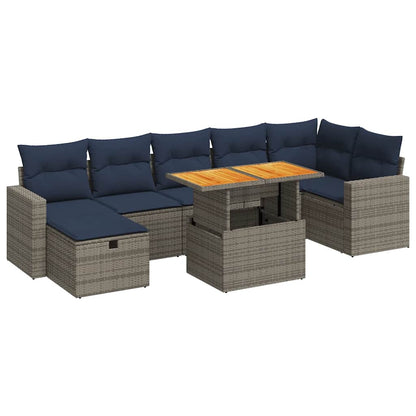 Set Divani Giardino 8 pz con Cuscini Marrone Polyrattan Acacia