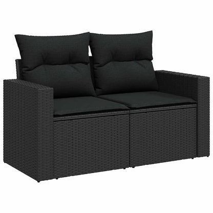 Set Divani da Giardino 9 pz con Cuscini Nero Polyrattan Acacia