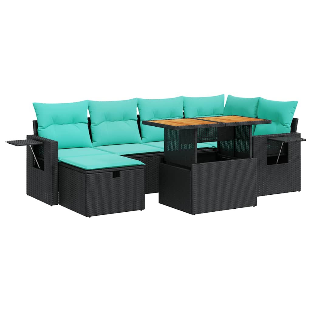 Set Divani Giardino 7 pz con Cuscini Marrone Polyrattan Acacia