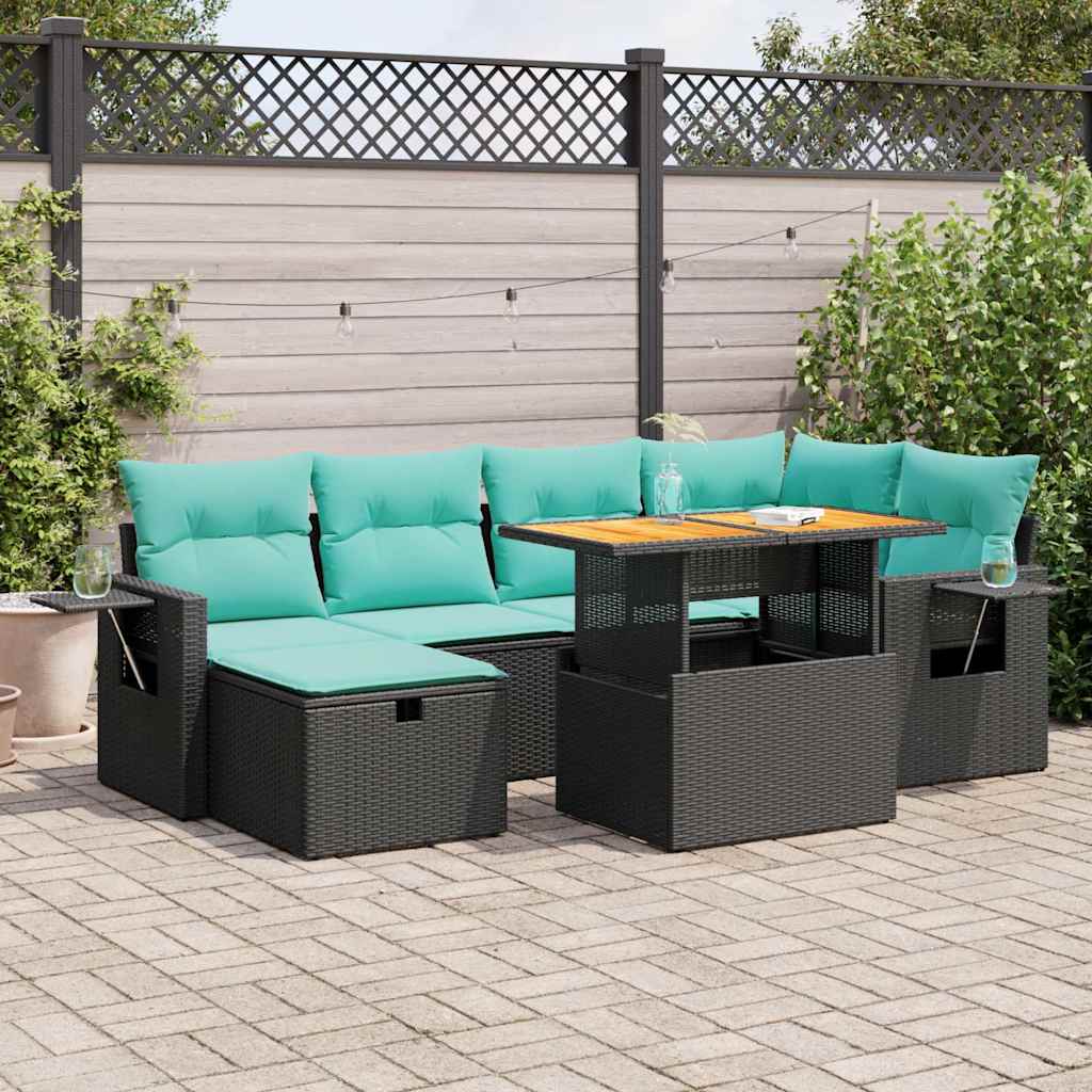 Set Divani Giardino 7 pz con Cuscini Marrone Polyrattan Acacia