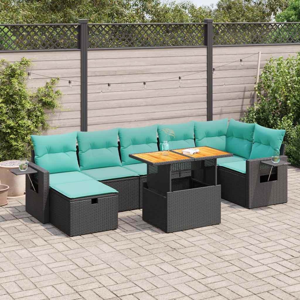 Set Divano da Giardino 8pz con Cuscini Grigio Polyrattan Acacia