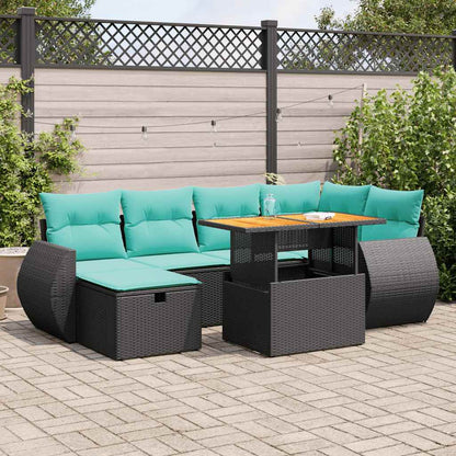 Set Divani da Giardino 7pz con Cuscini Grigio Polyrattan Acacia