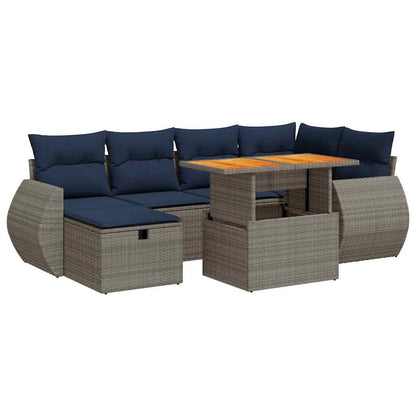 Set Divani Giardino 7 pz con Cuscini Marrone Polyrattan Acacia