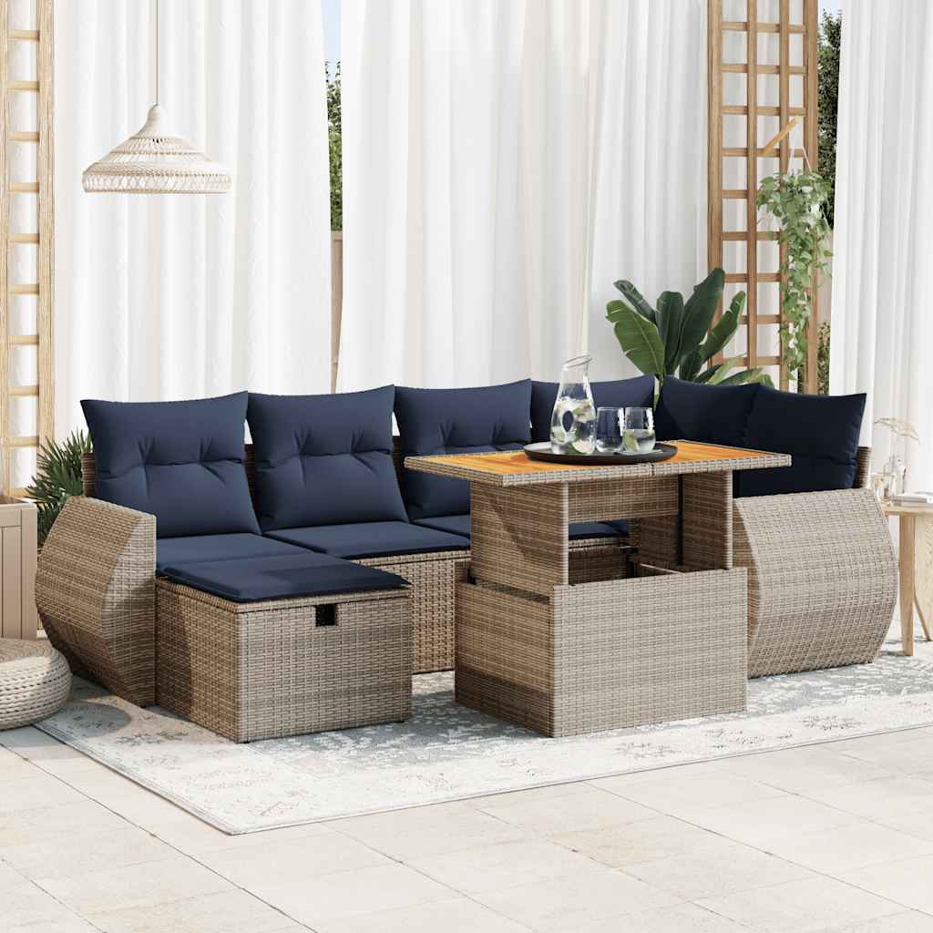 Set Divani Giardino 7 pz con Cuscini Marrone Polyrattan Acacia