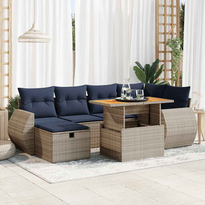 Set Divani Giardino 7 pz con Cuscini Marrone Polyrattan Acacia
