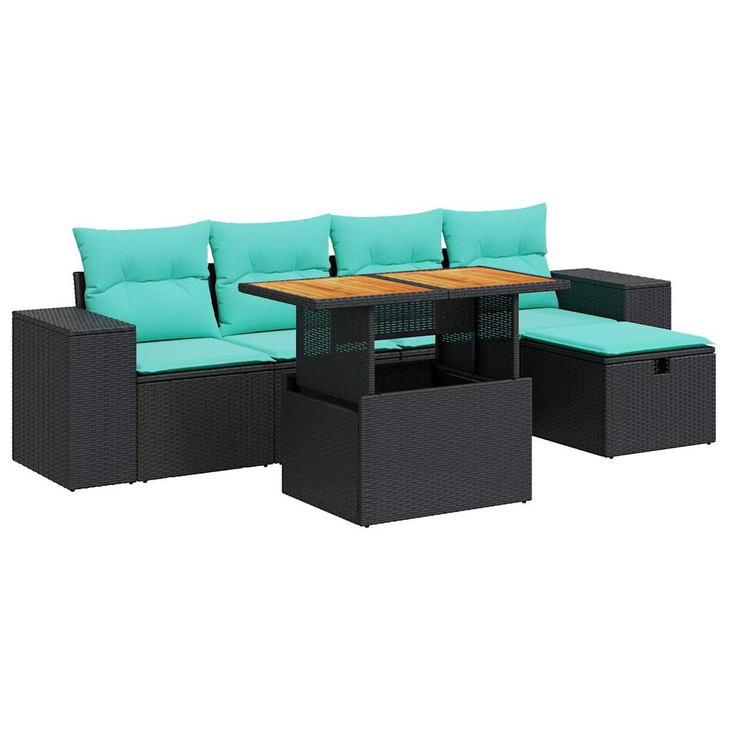 Set Divano Giardino 6 pz con Cuscini Marrone Polyrattan Acacia
