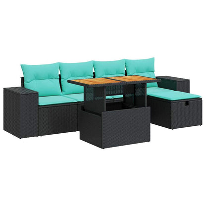 Set Divano Giardino 6 pz con Cuscini Marrone Polyrattan Acacia