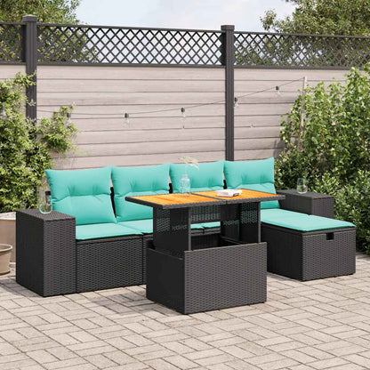 Set Divano Giardino 6 pz con Cuscini Marrone Polyrattan Acacia