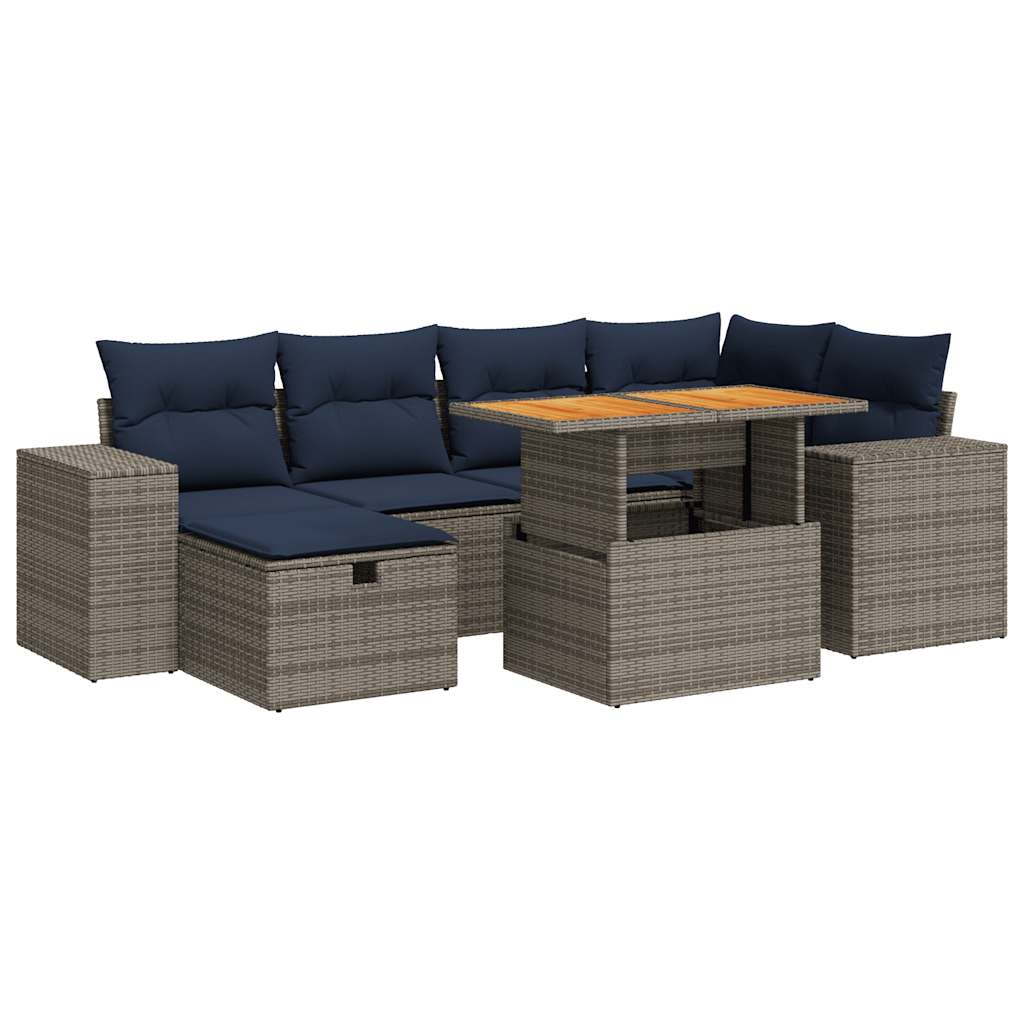 Set Divani Giardino 7 pz con Cuscini Marrone Polyrattan Acacia