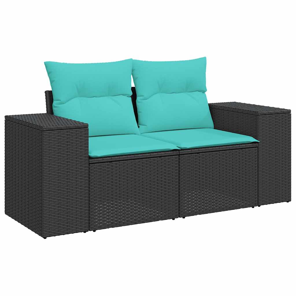 Set Divani da Giardino 9 pz con Cuscini Nero Polyrattan Acacia