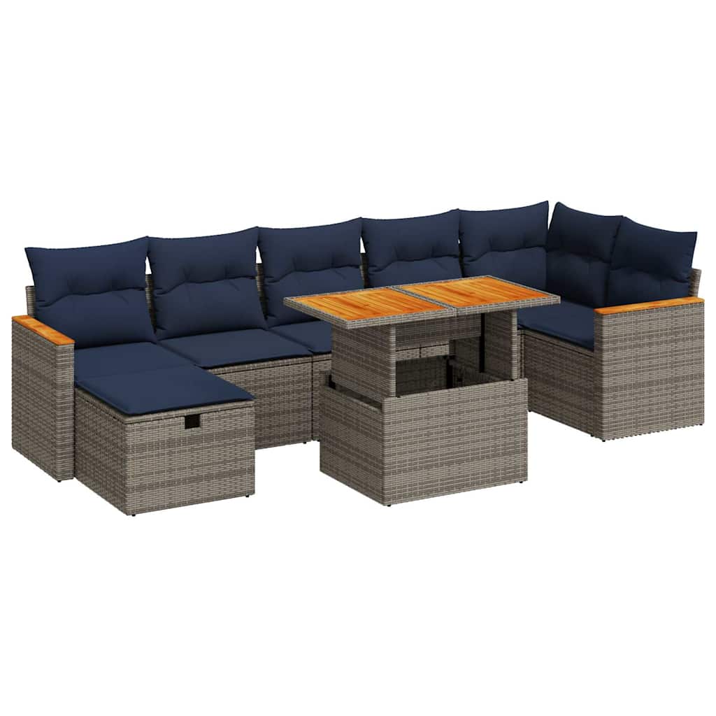 Set Divani Giardino 8 pz con Cuscini Grigio Polyrattan Acacia