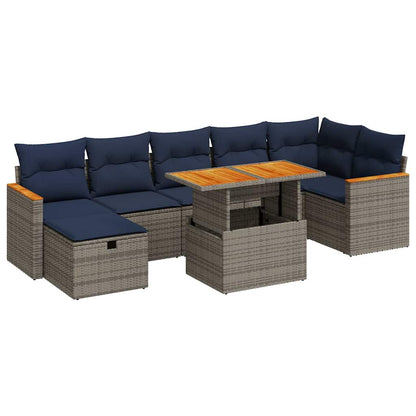 Set Divani Giardino 8 pz con Cuscini Grigio Polyrattan Acacia