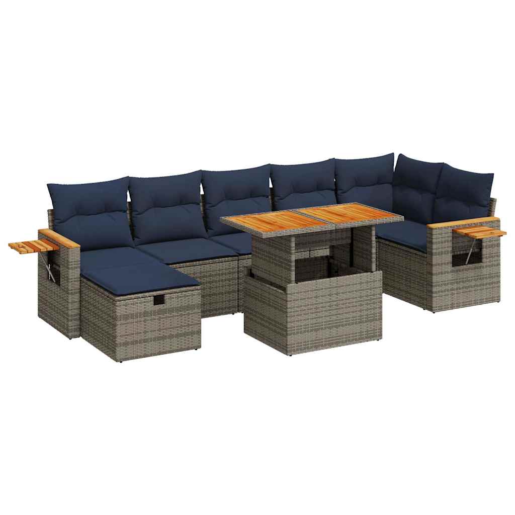 Set Divani Giardino 8 pz con Cuscini Grigio Polyrattan Acacia
