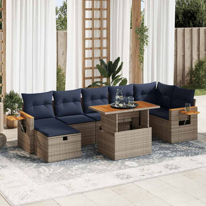Set Divani Giardino 8 pz con Cuscini Grigio Polyrattan Acacia