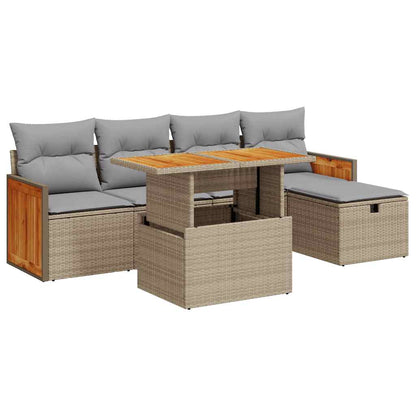 Set Divano da Giardino 6 pz con Cuscini Beige in Polyrattan