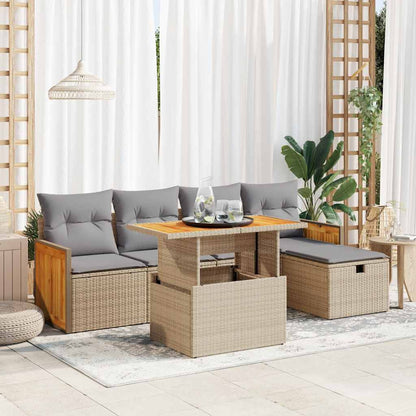 Set Divano da Giardino 6 pz con Cuscini Beige in Polyrattan