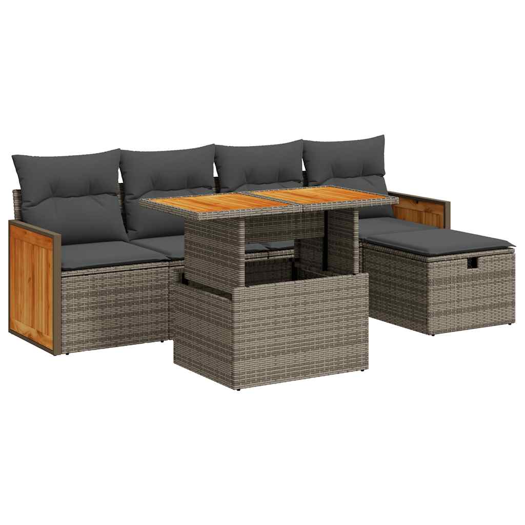 Set Divano da Giardino 6 pz con Cuscini Grigio in Polyrattan