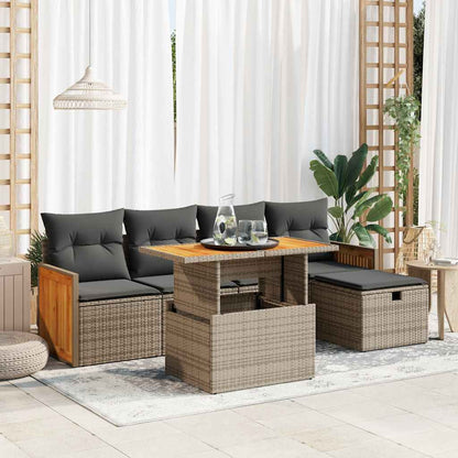 Set Divano da Giardino 6 pz con Cuscini Grigio in Polyrattan