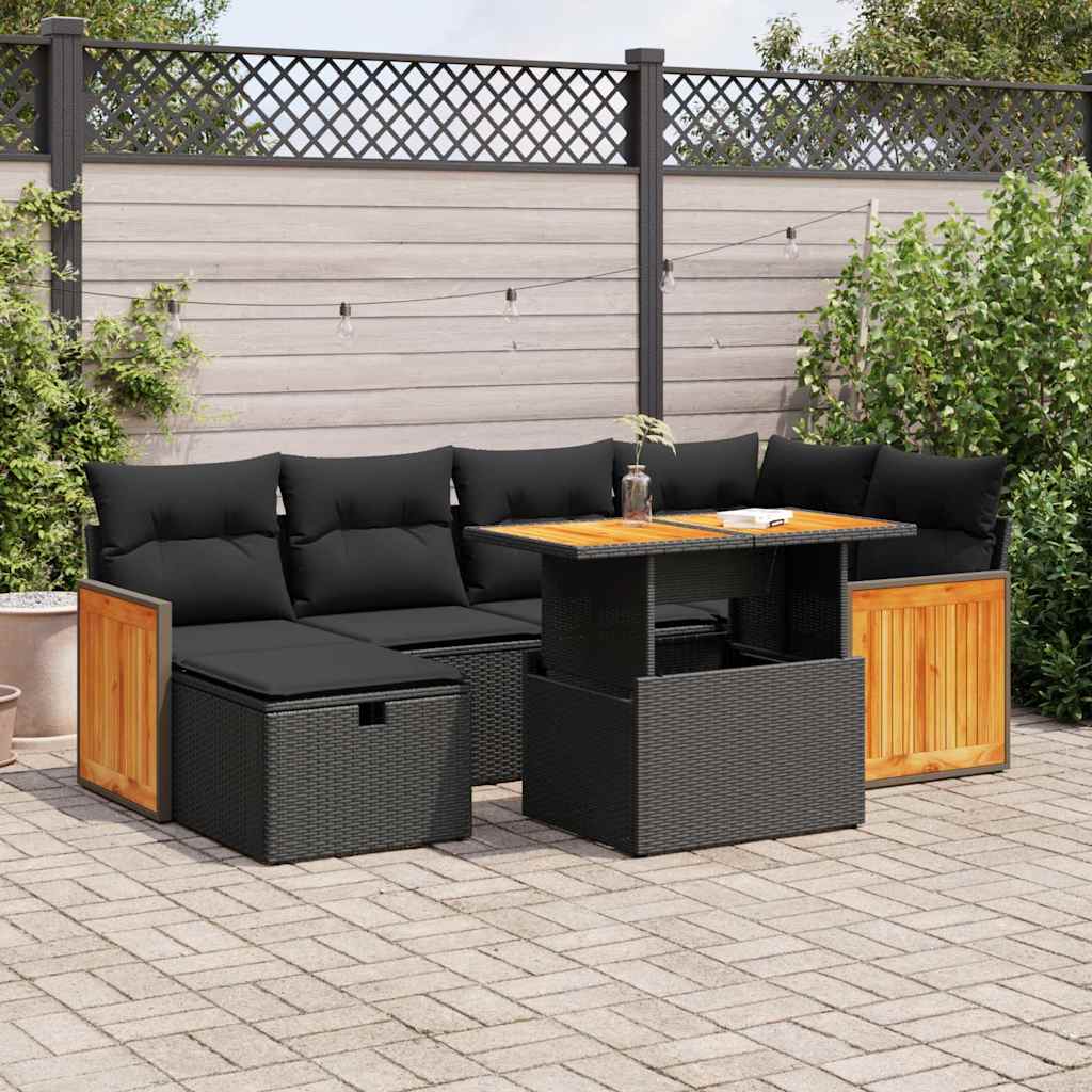 Set Divani da Giardino con Cuscini 8 pz Nero in Polyrattan