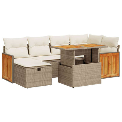 Set Divano da Giardino 8 pz con Cuscini Beige in Polyrattan
