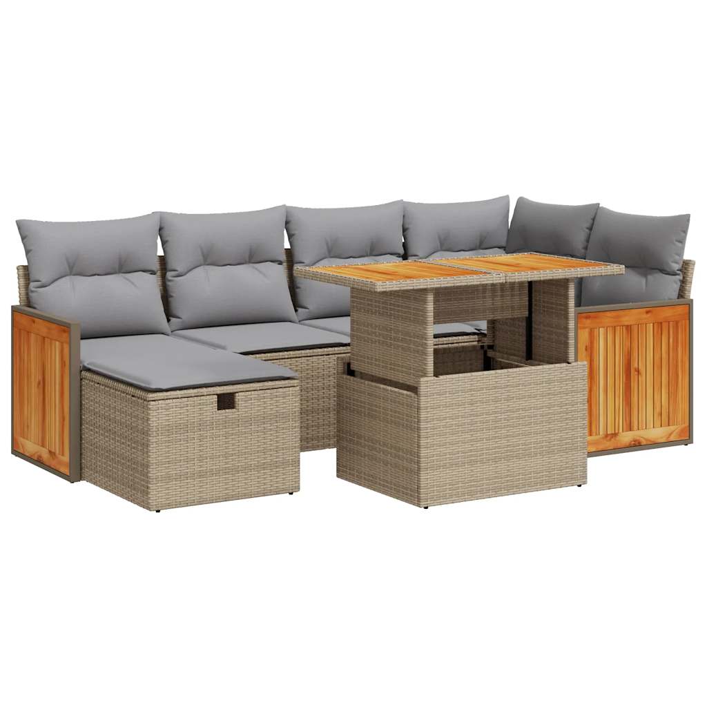 Set Divano da Giardino 8 pz con Cuscini Beige in Polyrattan