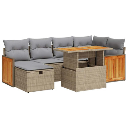Set Divano da Giardino 8 pz con Cuscini Beige in Polyrattan