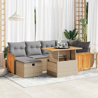 Set Divano da Giardino 8 pz con Cuscini Beige in Polyrattan