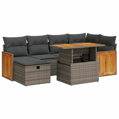 Set Divano da Giardino 8 pz con Cuscini Grigio in Polyrattan