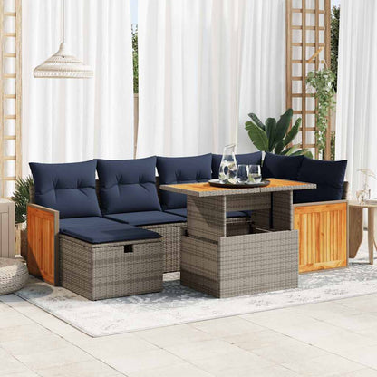 Set Divani da Giardino con Cuscini 7pz Grigio Polyrattan Acacia