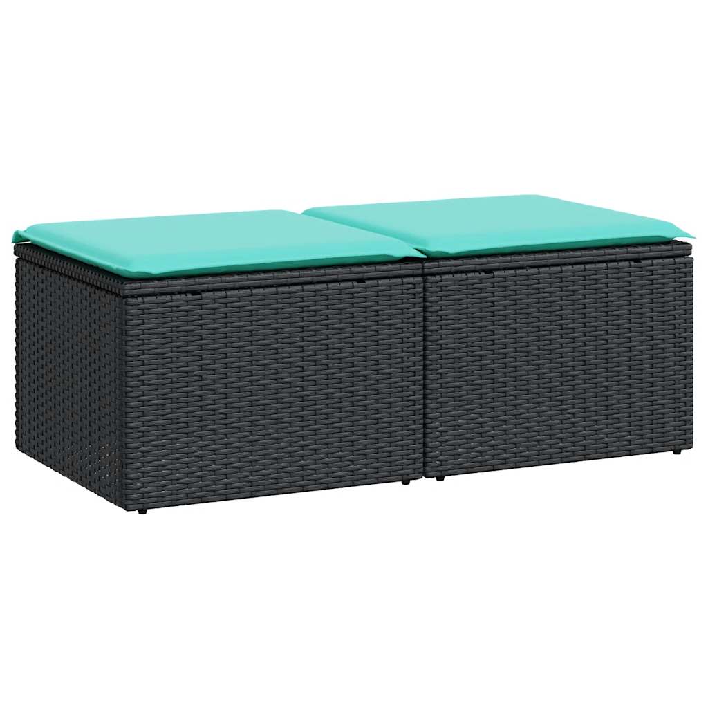 Set Divani da Giardino con Cuscini 2 pz Nero Polyrattan Acacia