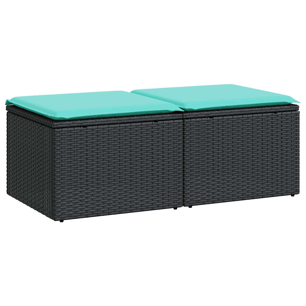 Set Divani da Giardino con Cuscini 2 pz Nero Polyrattan Acacia