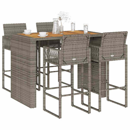 Set Bar da Giardino 5pz senza Cuscini Nero in Polyrattan Acacia