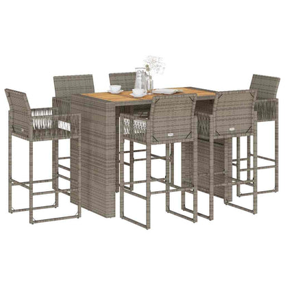 Set Bar da Giardino 7pz senza Cuscini Grigio Polyrattan Acacia