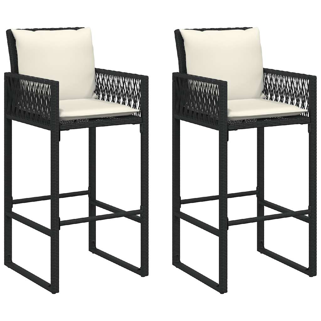 Set Bar da Giardino 3 pz con Cuscini Nero in Polyrattan Acacia