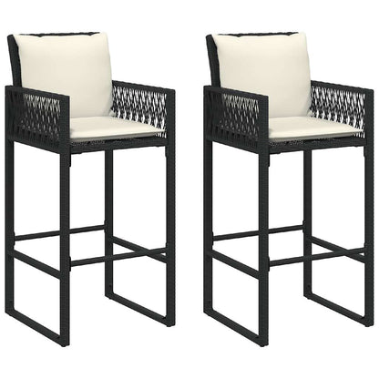 Set Bar da Giardino 3 pz con Cuscini Nero in Polyrattan Acacia