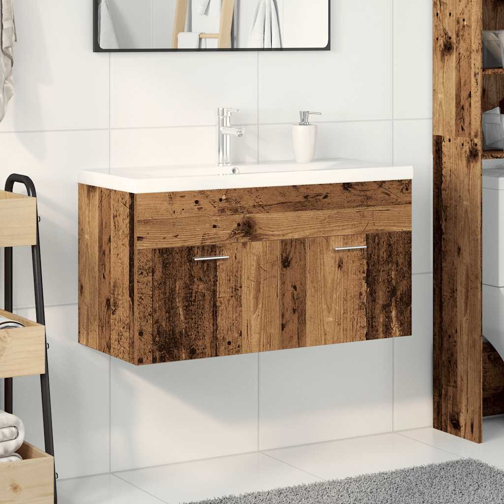 Mobile Bagno Lavabo Integrato Legno Antico in Legno Multistrato