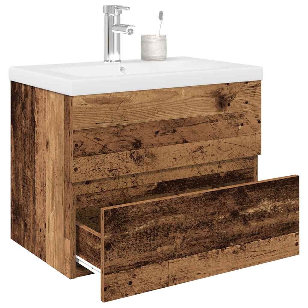 Mobile da Bagno con Lavabo Integrato e Rubinetto Legno Antico