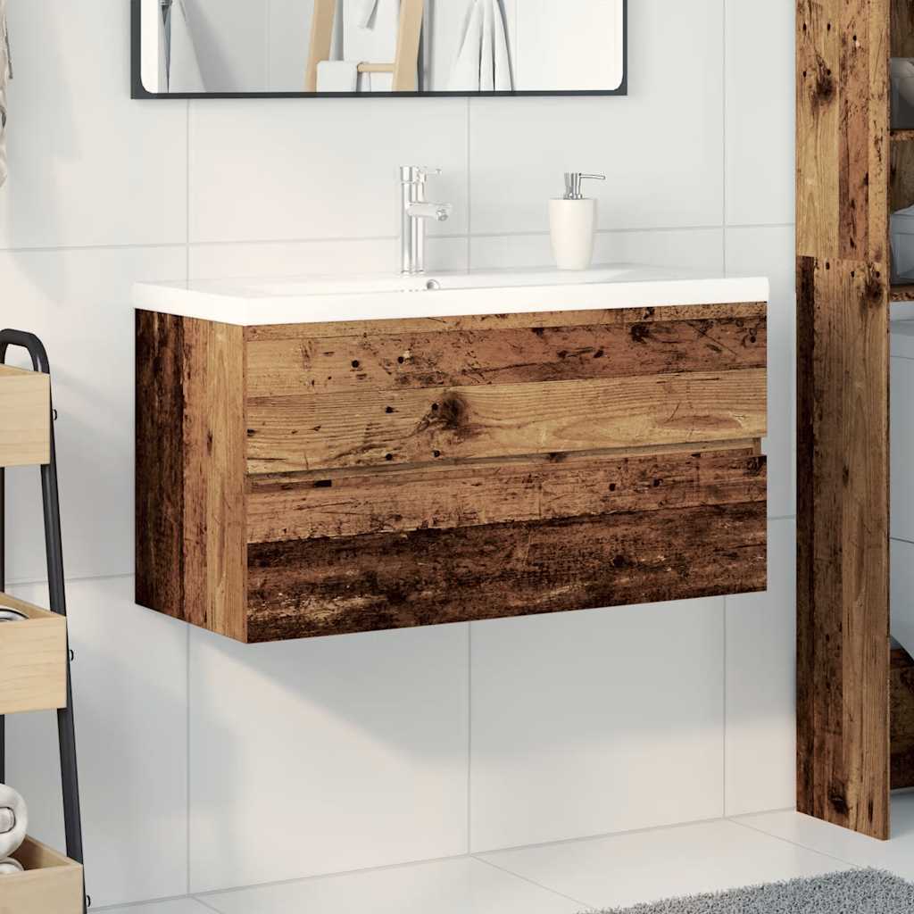 Mobile da Bagno con Lavabo Integrato e Rubinetto Legno Antico