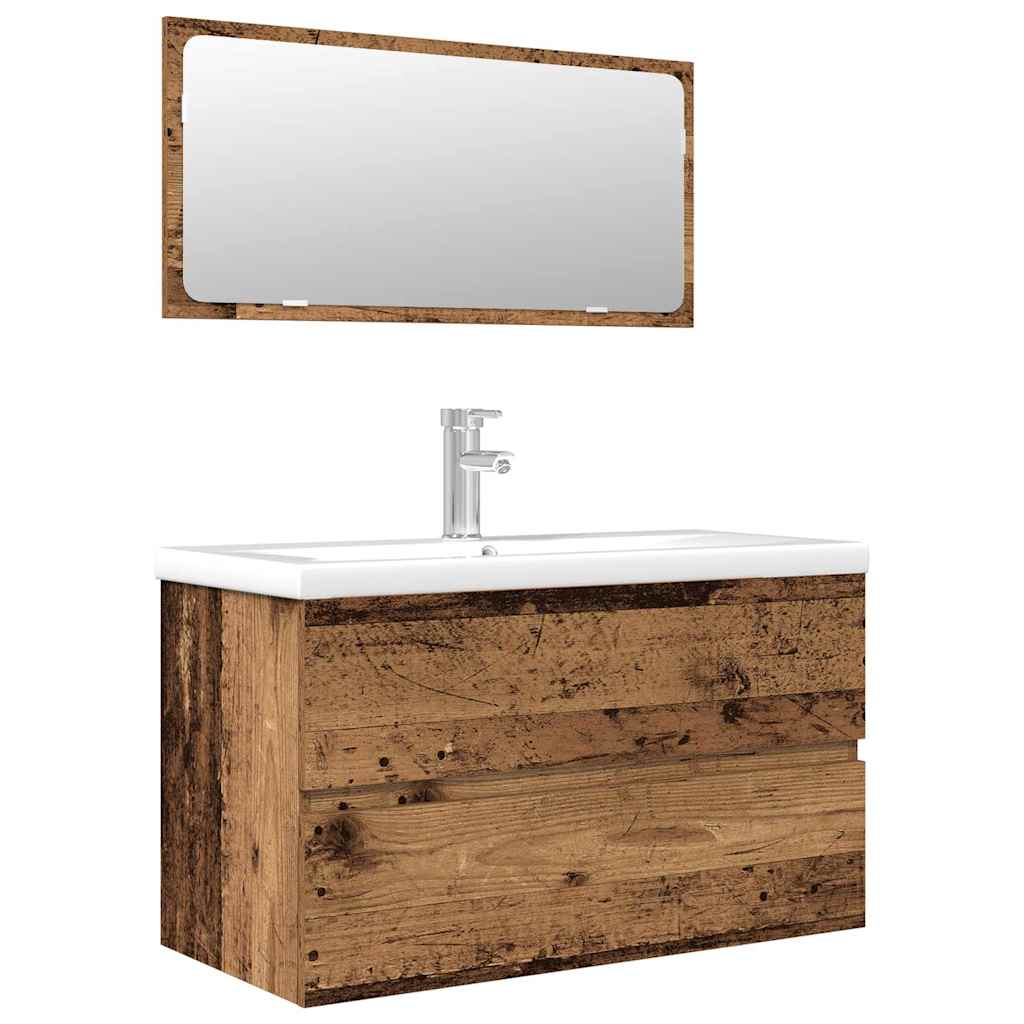 Set Mobili da Bagno 3 pz Legno Antico in Legno Multistrato