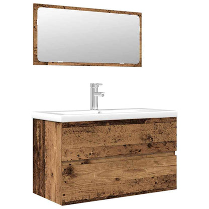 Set Mobili da Bagno 3 pz Legno Antico in Legno Multistrato