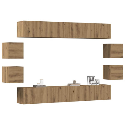 Set Mobile TV 8 pz Montato a Parete Rovere in Legno Multistrato