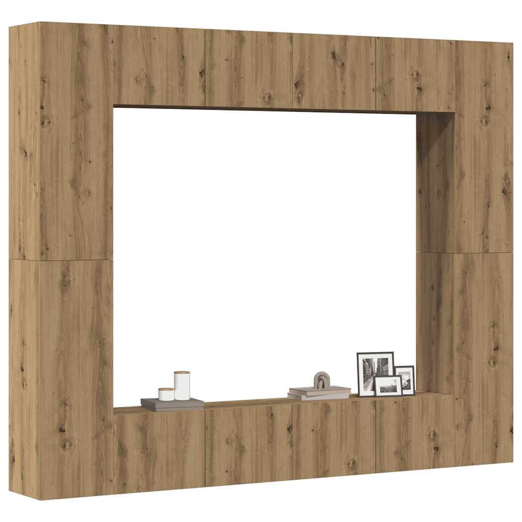 Set Mobile TV 8 pz Montato a Parete Rovere in Legno Multistrato