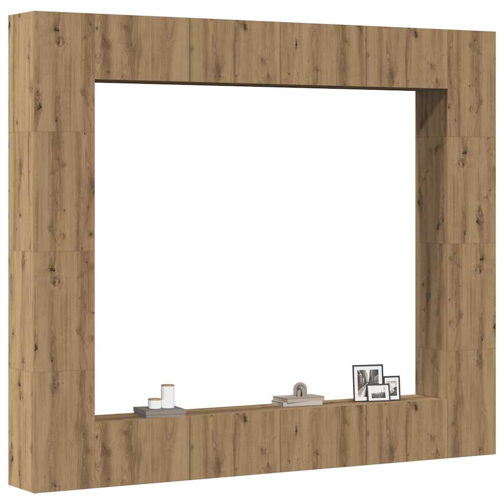 Set Mobile TV 8 pz Montato a Parete Rovere in Legno Multistrato