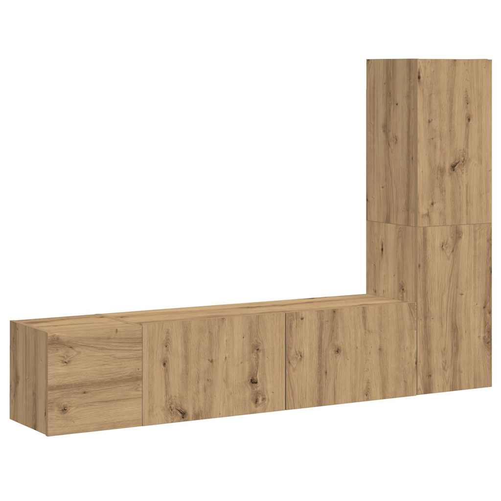 Mobili TV a Parete 3 pz Rovere Artigianale in Legno Multistrato