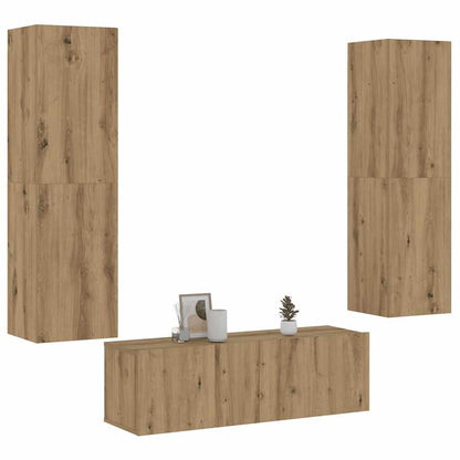 Mobili TV a Parete 3 pz Rovere Artigianale in Legno Multistrato